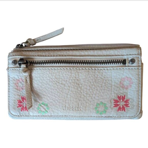 The Sak Wallet Cream Bifold zip up Purse with Front Card Fold Flap Floral Print - Picture 1 of 6